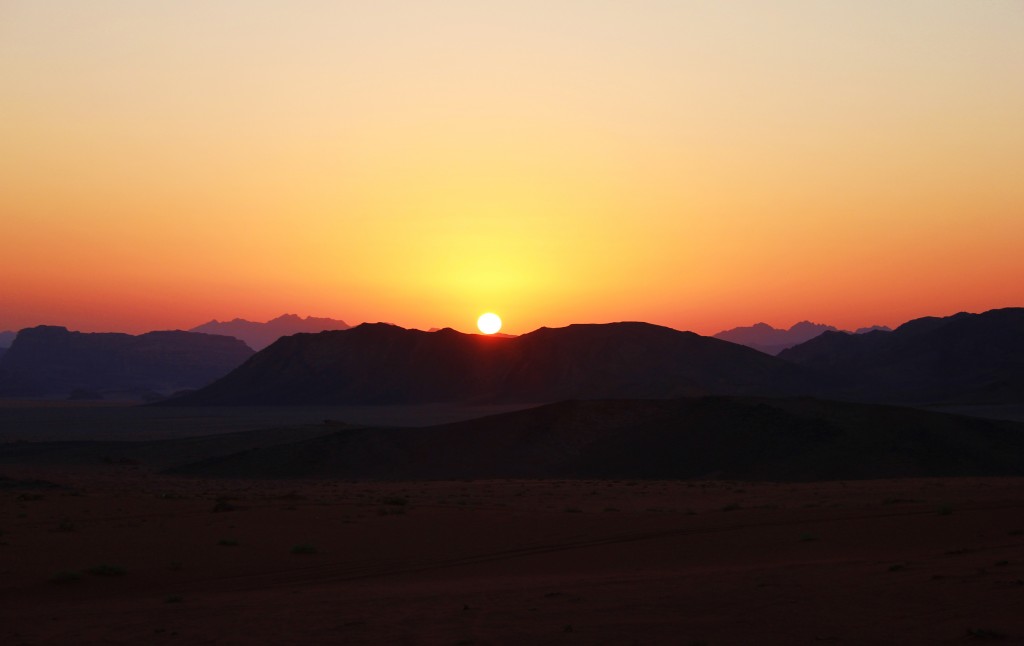Sunset in Wadi Rum desert, evening in wadi rum desert