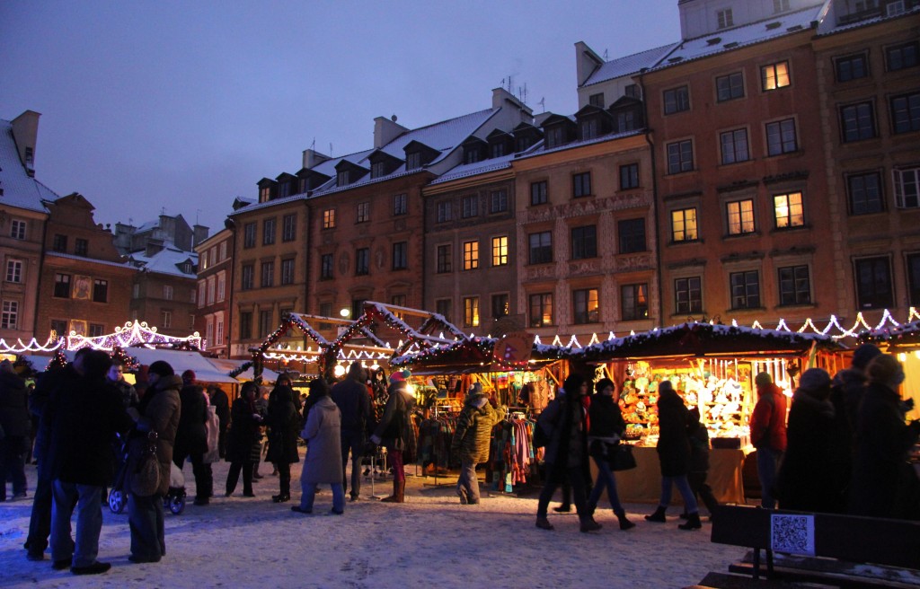 Warsaw Christmas Market, Poland, night, main square
