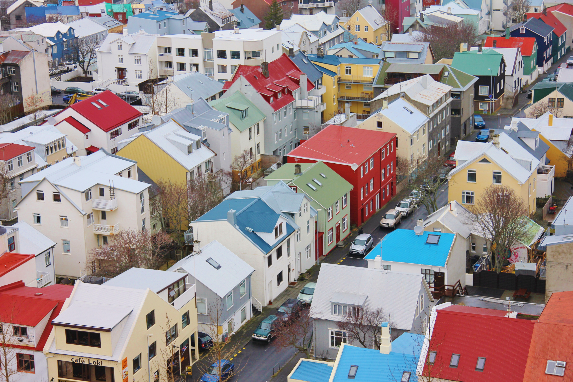 Colourful buildings, shops, Reykjavik