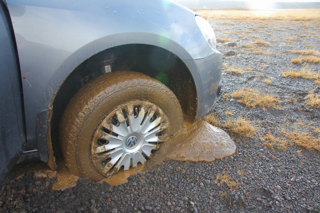 Hire car stuck in mud, Iceland