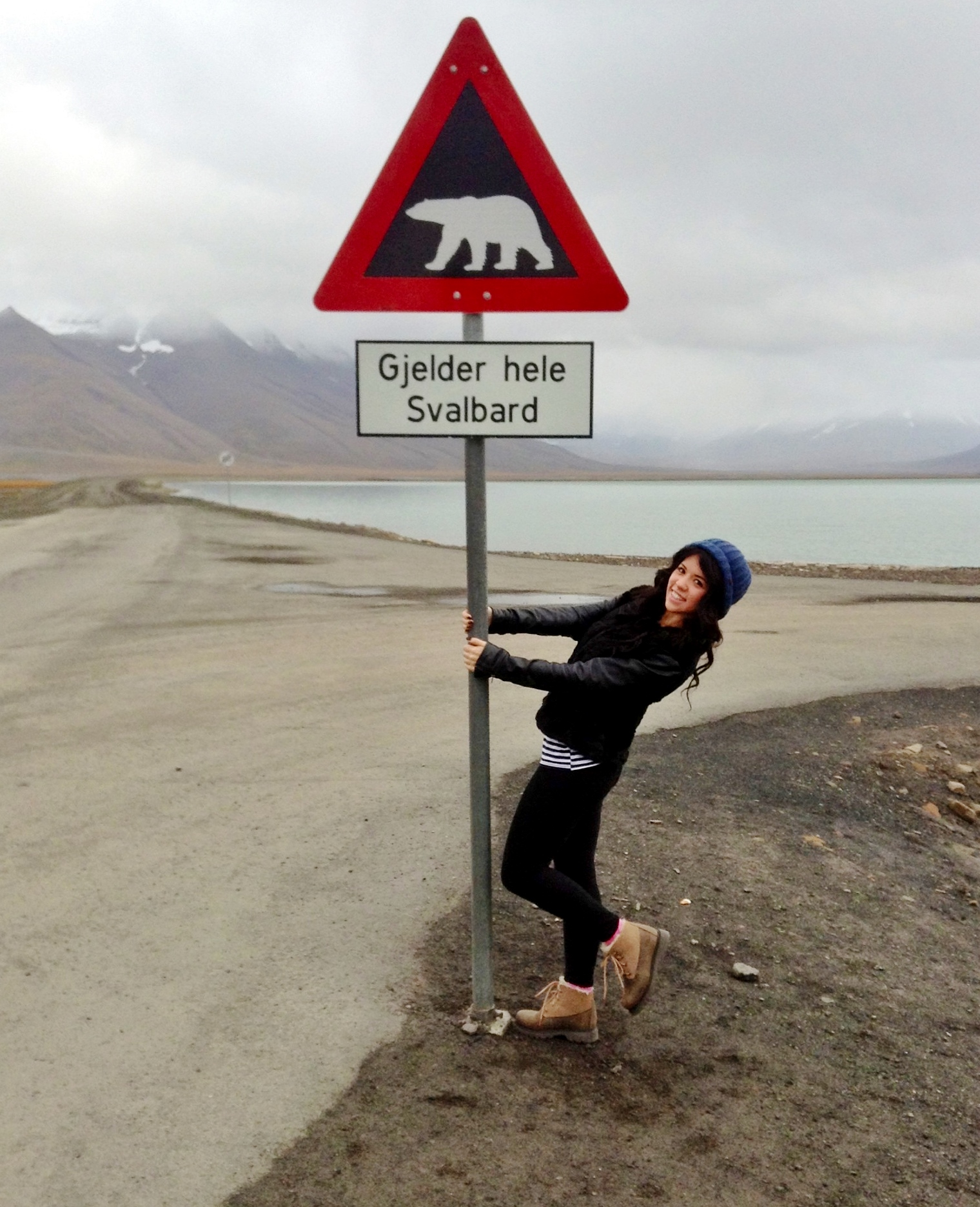 Polar bear warning sign, Svalbard