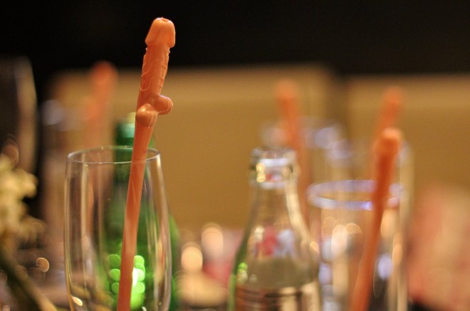 Hen party, penis straw