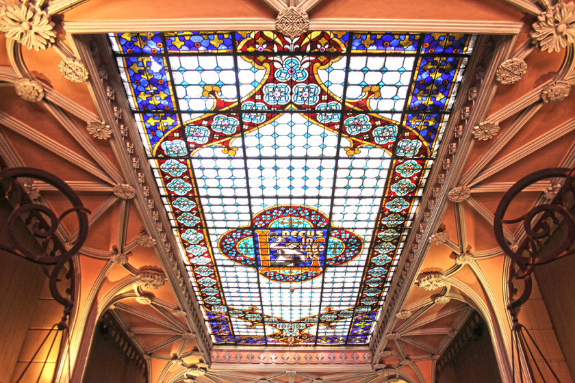 Stained glass ceiling in Livraria Lello bookstore