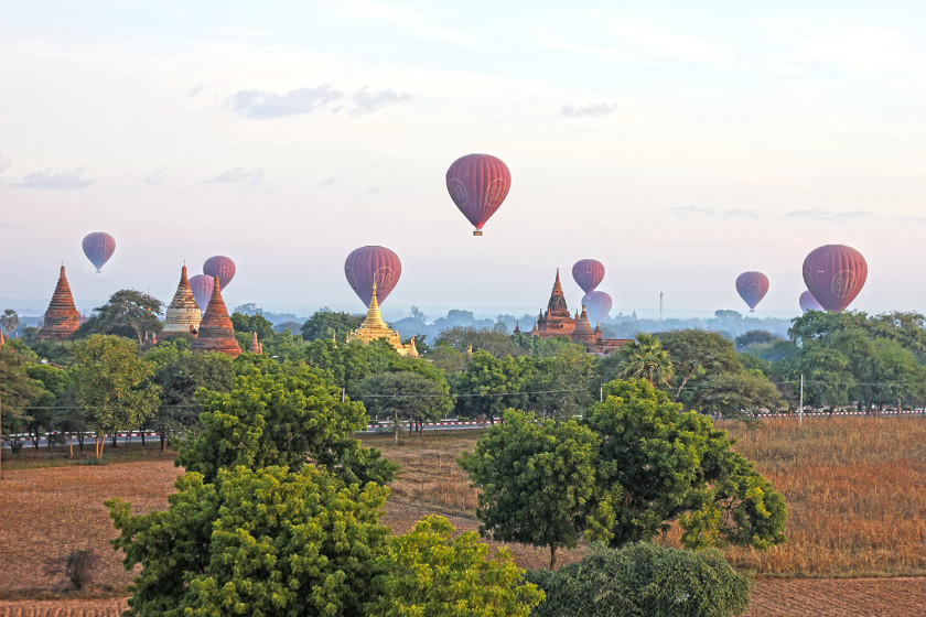 Balloons over Bagan in Myanmar