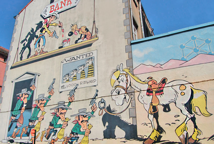 Lucky Luke comic wall murals / street art in Brussels