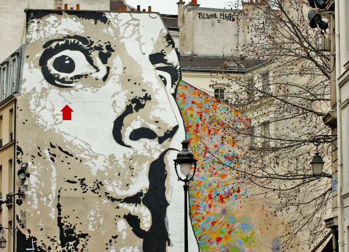 Street art of Salvador Dali by Jef Aérosol in Paris 