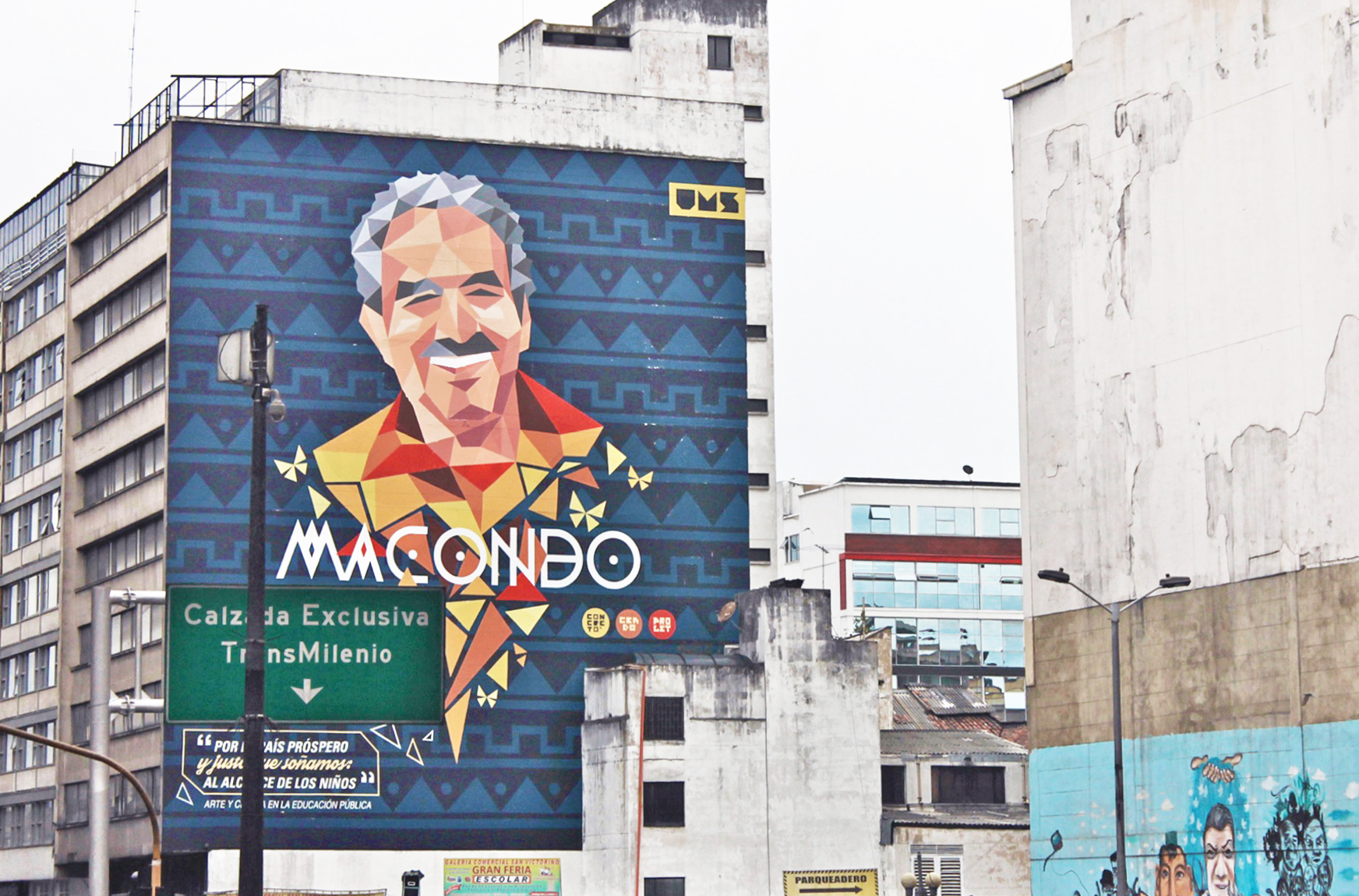 Wall mural of Nobel prize winning Colombian author, Gabriel Garcia Marquez - street art in Bogota
