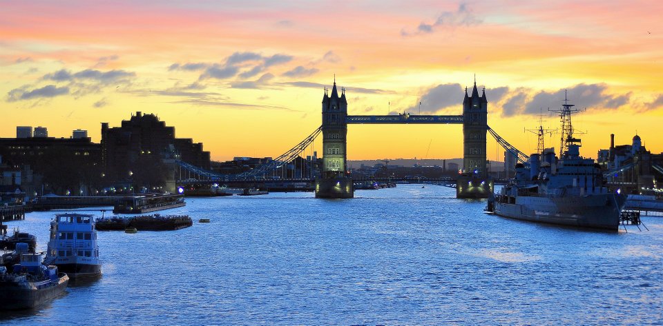 Tower Bridge, The Thames, Sunset, night. romantic