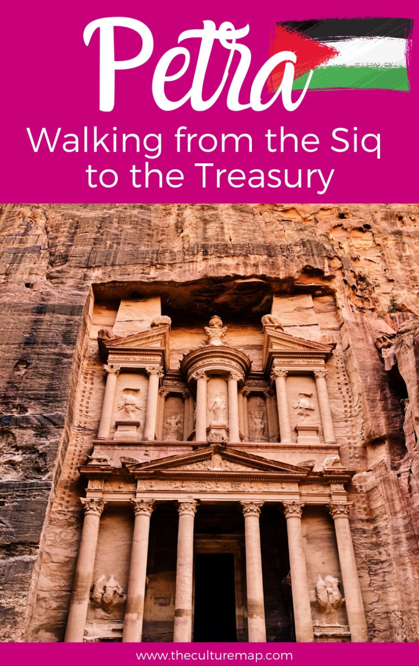 Walking from the Siq to the Treasury in Petra, Jordan