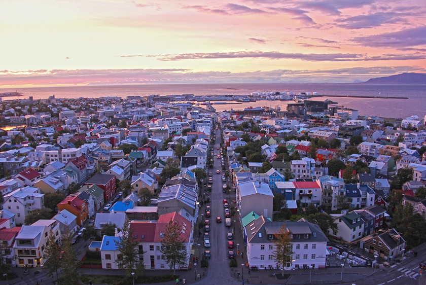 The colourful city of Reykjavik at sunset 