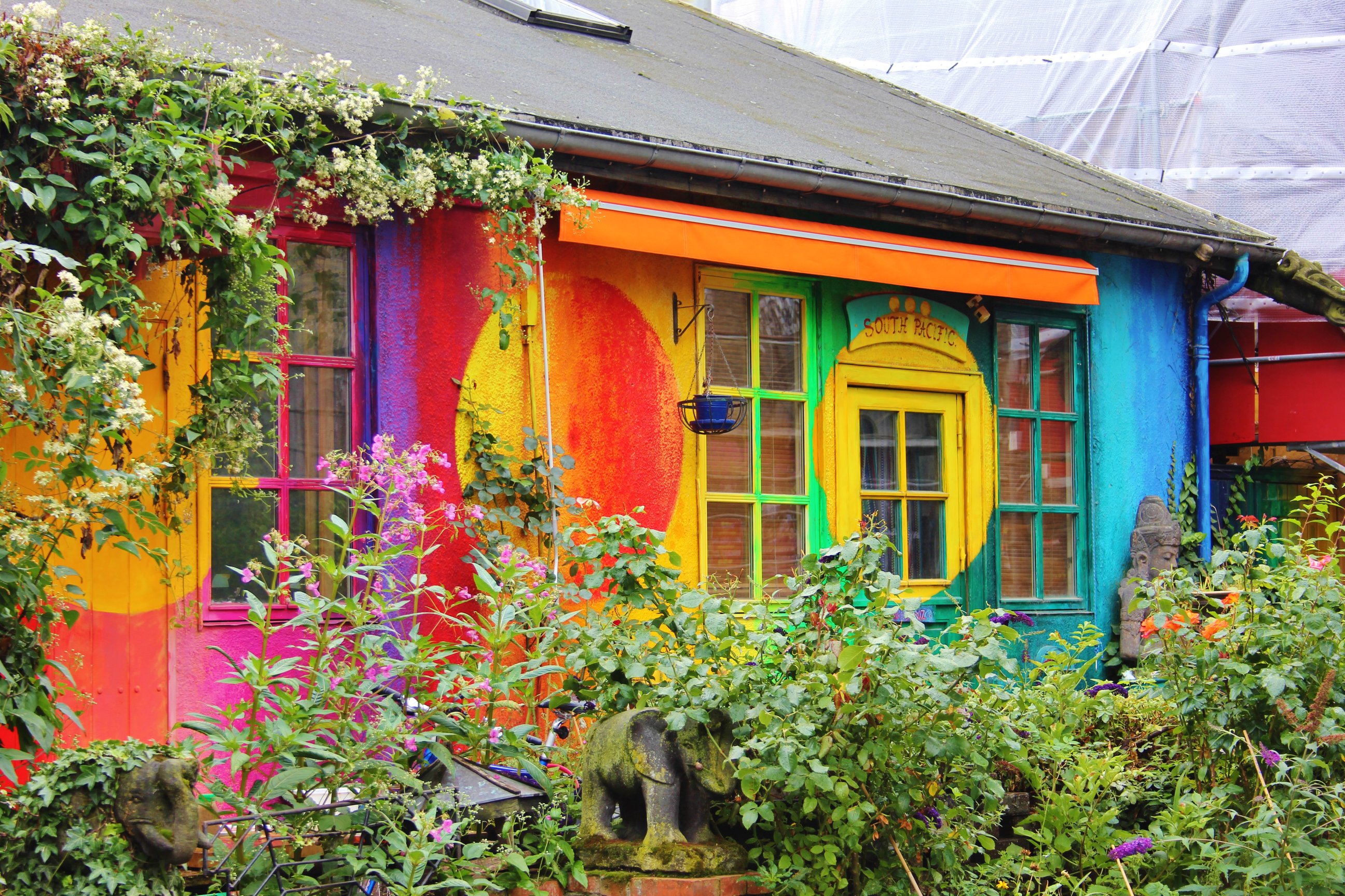 Brightly painted houses in Freetown Christiania, Copenhagen