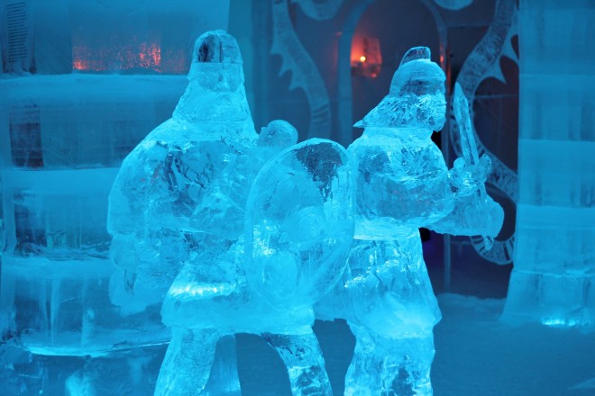Ice sculptures at the Igloo Hotel in Alta