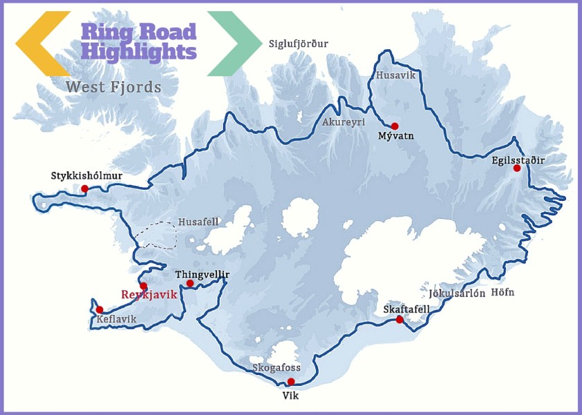 Map of Iceland road trip along the Ring Road.