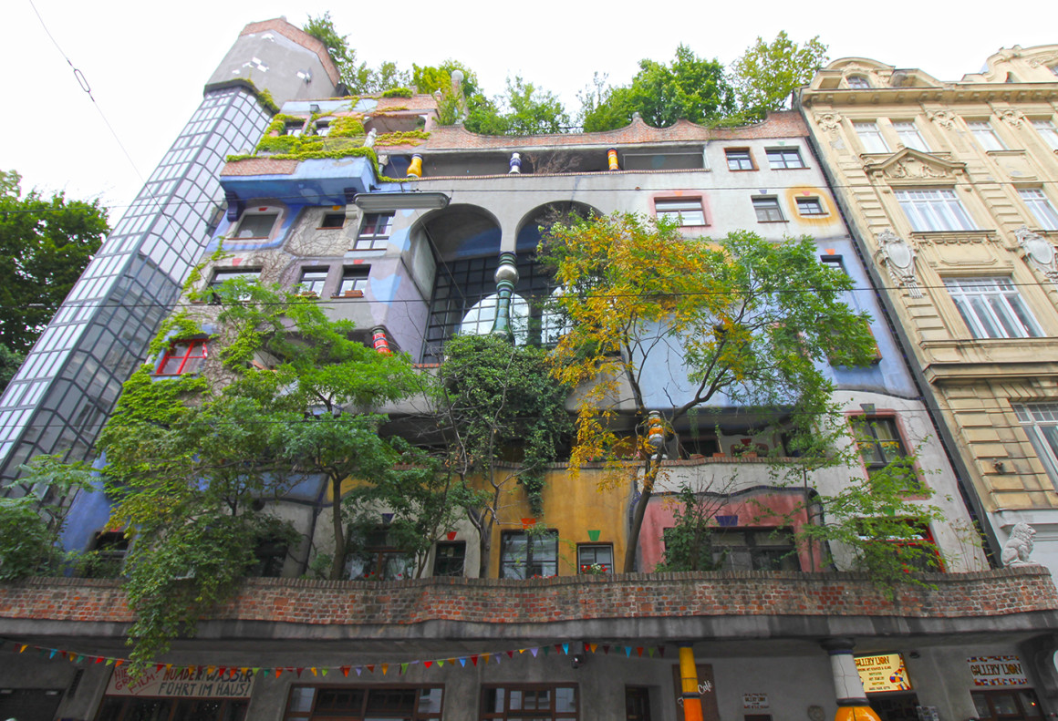 Trees growing out from Hundertwasserhaus in Vienna