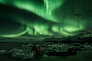 Northern Lights above Jokulsarlon Glacier Lagoon in Iceland - Interview with Ed Norton Lonely Planet Travel Photographer