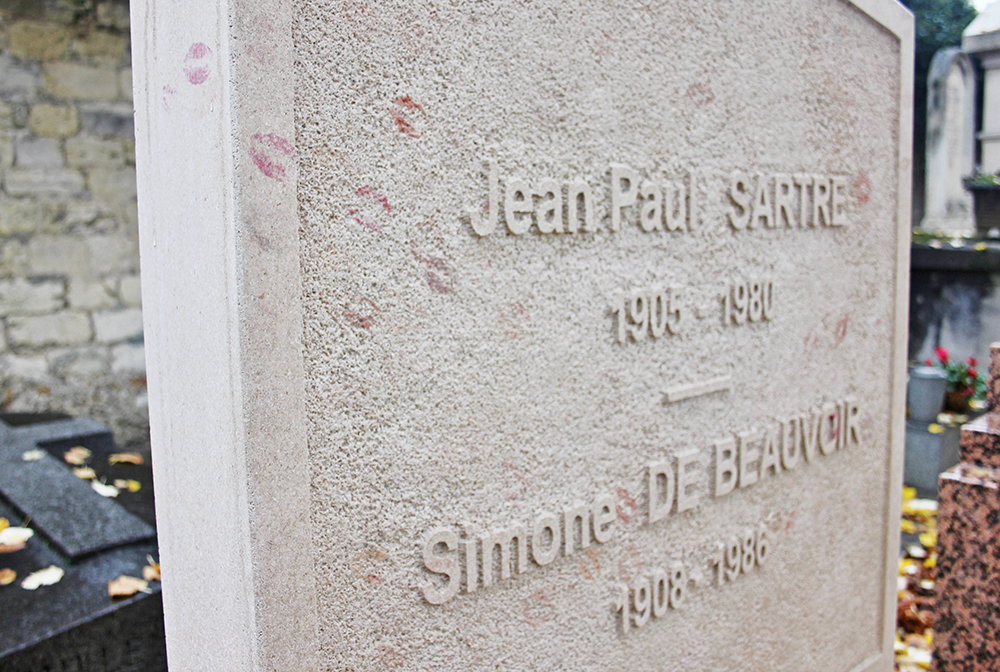 The grave of Jean-Paul Sartre and Simone de Beauvoir at Montparnasse Cemetery in Paris