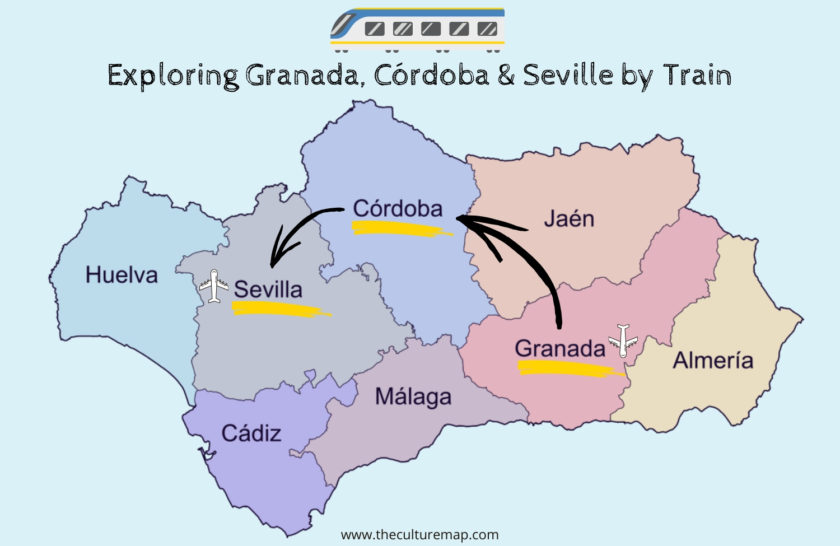 Exploring Granada, Cordoba and Seville by train - travel map