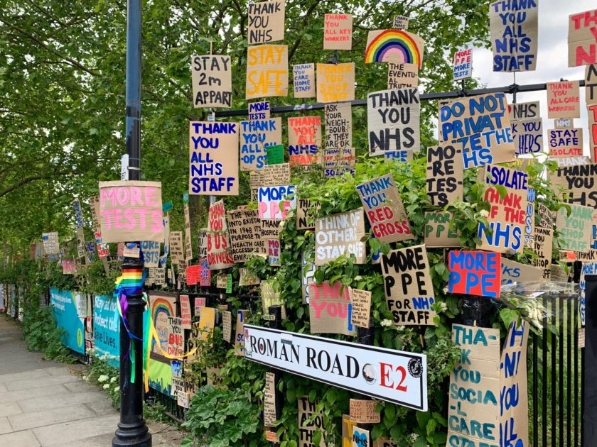 Messages left for Nhs and key workers on Roman Road in London