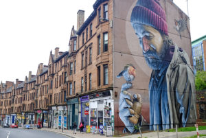 St Mungo street art in Glasgow by Smug