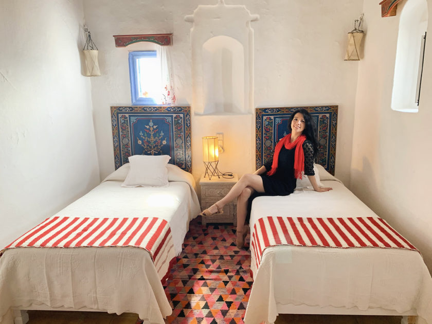 Bedroom inside Casa Perleta Hotel in Chefchaouen, Morocco