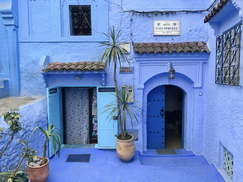 Exterior of Casa Perleta Hotel in Chefchaouen, Morocco