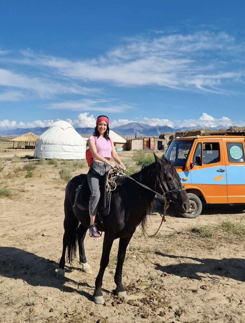 horse riding along Issyk Kul Lake, Kyrgyzstan