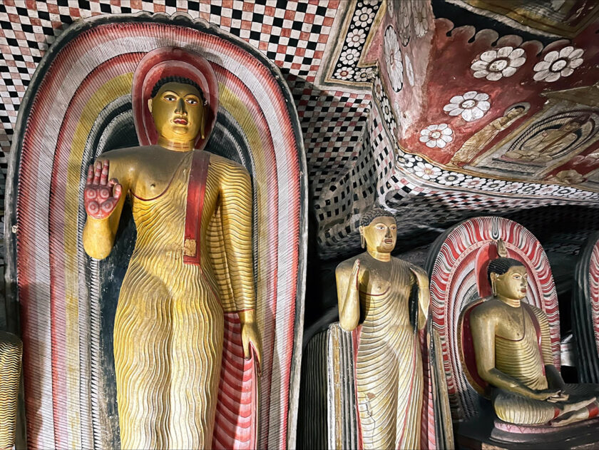 Inside Dambulla Cave Temple - statues and frescos