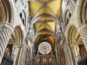 Durham Cathedral, ceiling and rose window